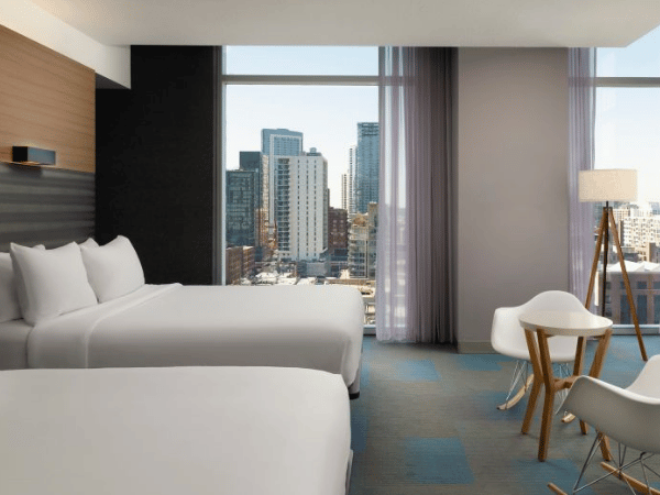 One of the rooms of Aloft Chicago Downtown River North, one of the best dog-friendly hotels in Chicago