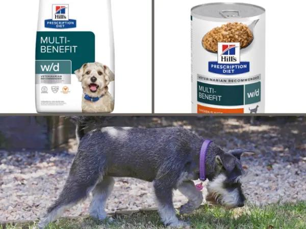Two examples of diabetic dog food, some of the best dog food for diabetic dogs, from Hill’s Prescription Diet