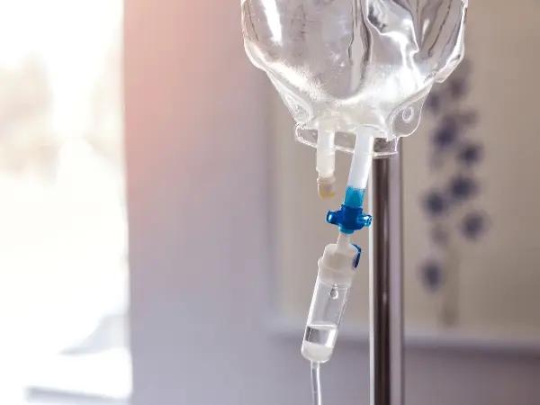 Close-up of IV, stabilizing medication that can affect emergency vet costs
