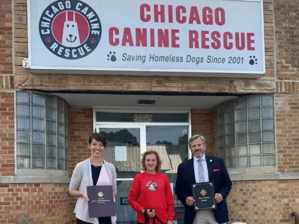 The outside of Chicago Canine Rescue, a dog shelter in Chicago where one can adopt a dog