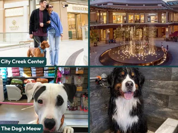 Photos of City Creek Center and The Dog’s Meow, dog-friendly stores near Salt Lake City