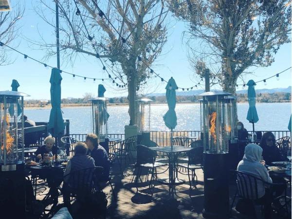 The dog friendly patio of The Lake House Kitchen & Tavern, one of the best dog friendly restaurants near Highlands Ranch