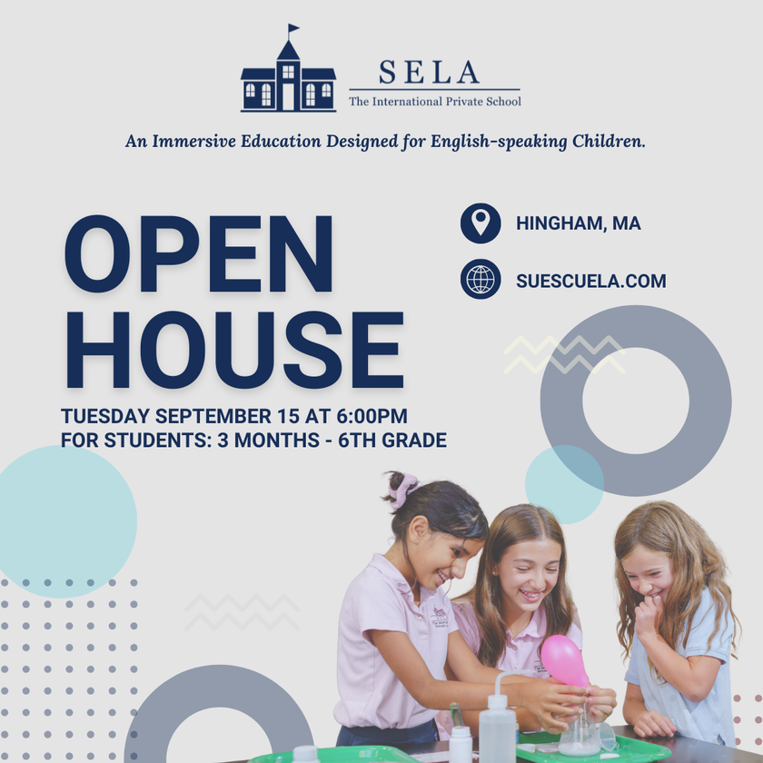 Open House promotional ad featuring Elementary Students in a science lab working on an experiment