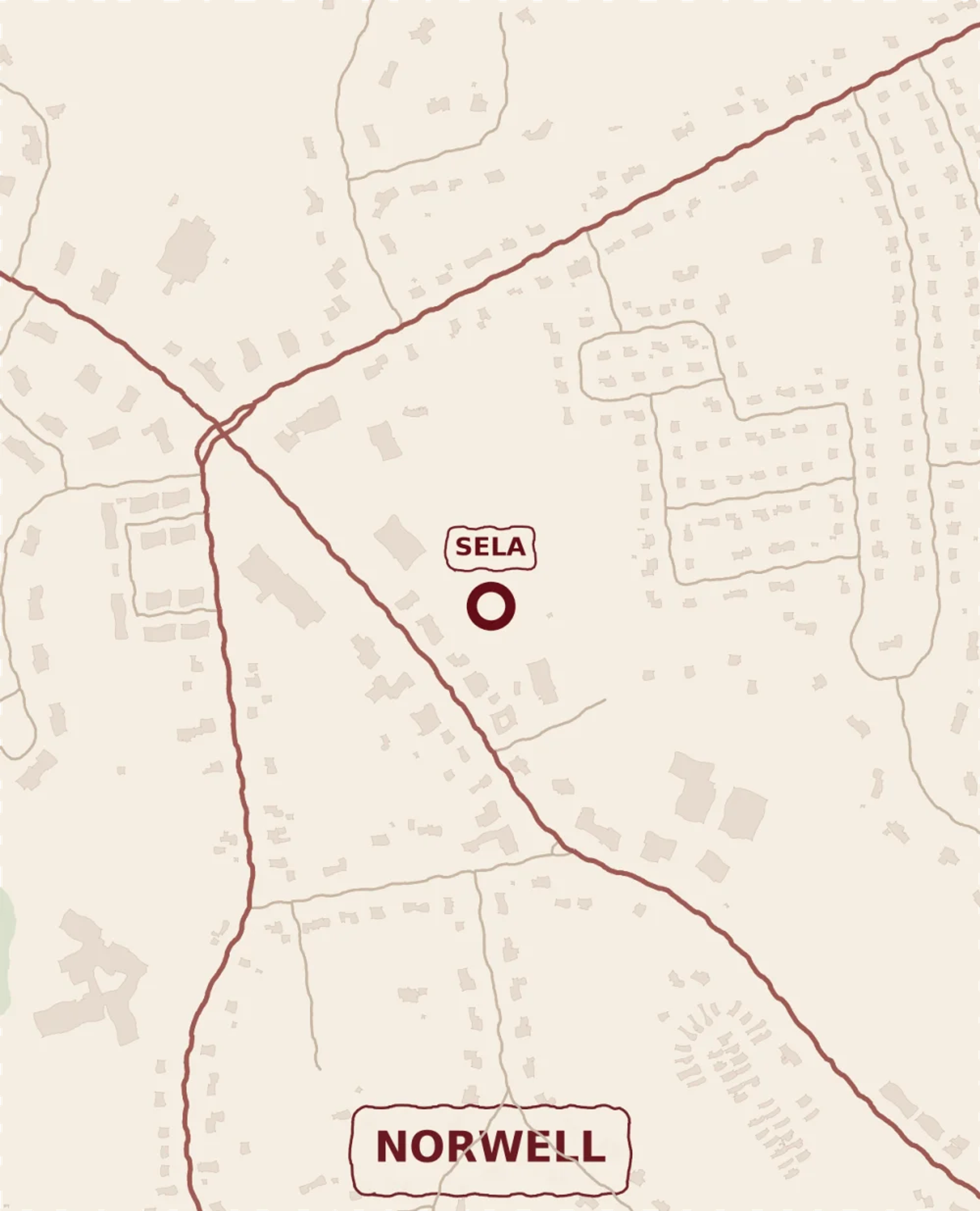 A hand-drawn map of SELA's Norwell campus on Washington Street