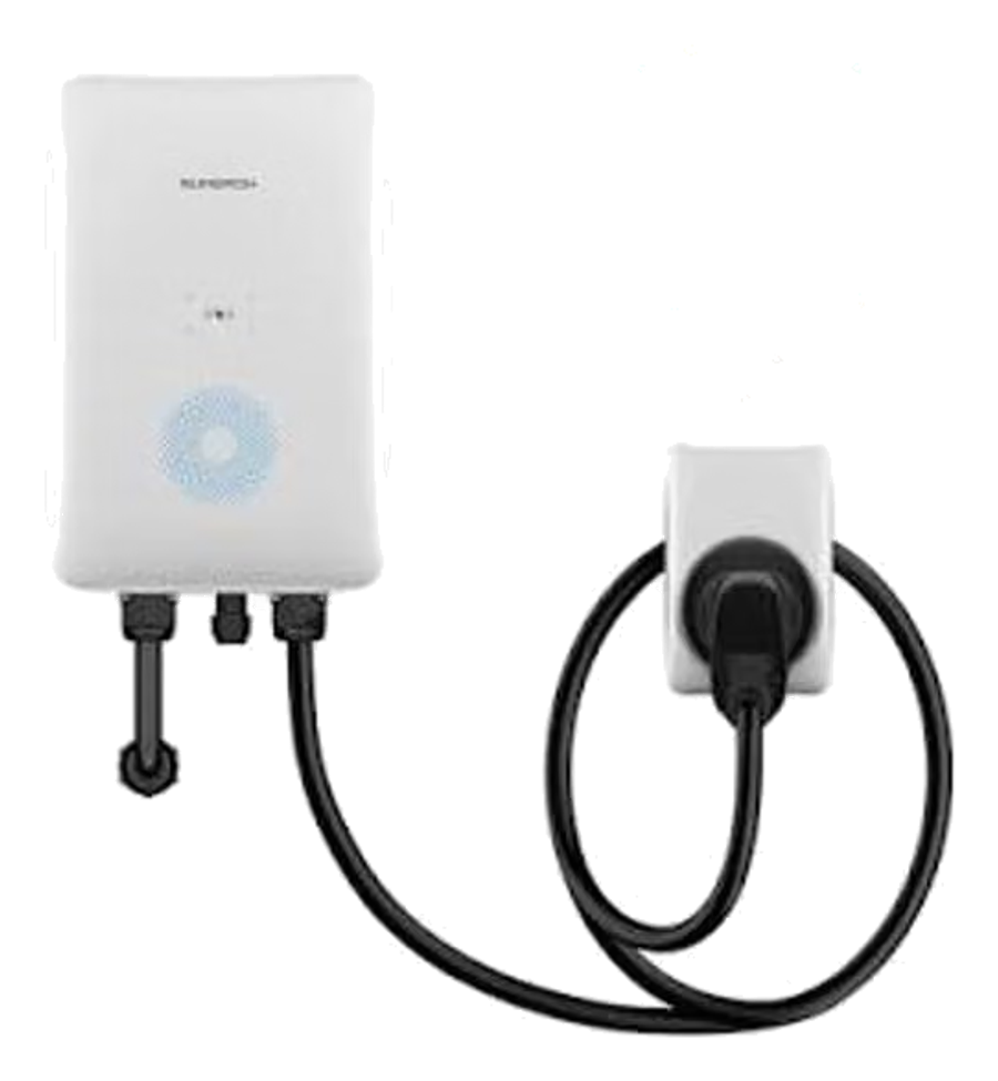 Sungrow AC007E-01 – vedere frontală, cu suportul de perete pentru conector și cablul de încărcare
