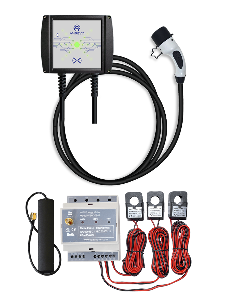 Statie de incarcare pentru masini electrice destinata integrarii in sisteme solare fotovoltaice, 22 kW, trifazata, 32A, alimentare 400VAC ± 10%, cablu Type 2, control acces prin RFID (2 carduri), LED-uri de informare privind starea de incarcare, frecventa 50Hz, protectie intemperii IP65, protectie antivandal IK10, dimensiuni 170x210x105mm, carcasa aluminiu, lungime cablu de incarcare 5m.