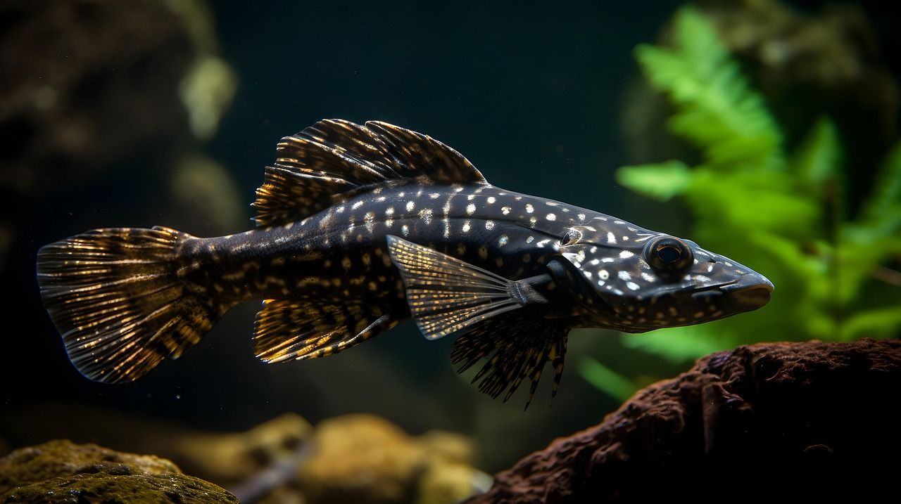 A sailfin pleco, a related armored catfish, resting on the riverbed