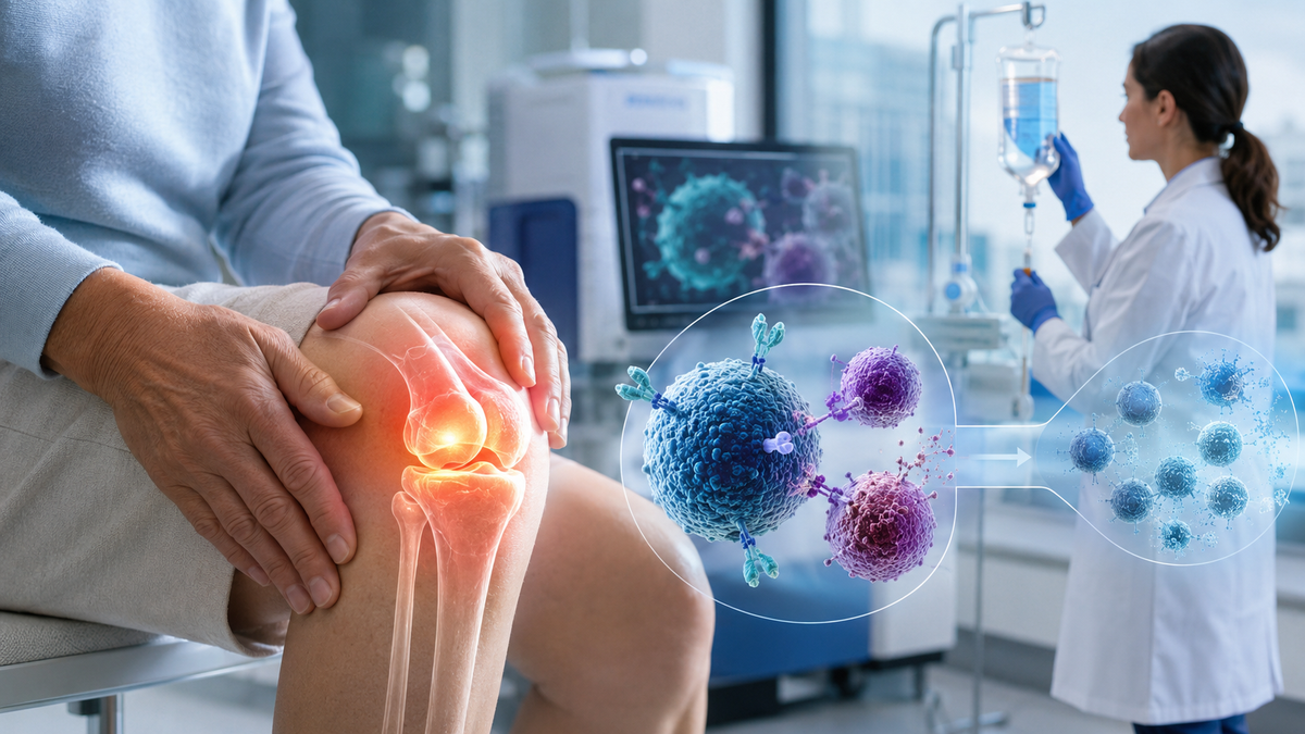 Scientists preparing CAR T cells in a laboratory for experimental treatment of severe rheumatoid arthritis