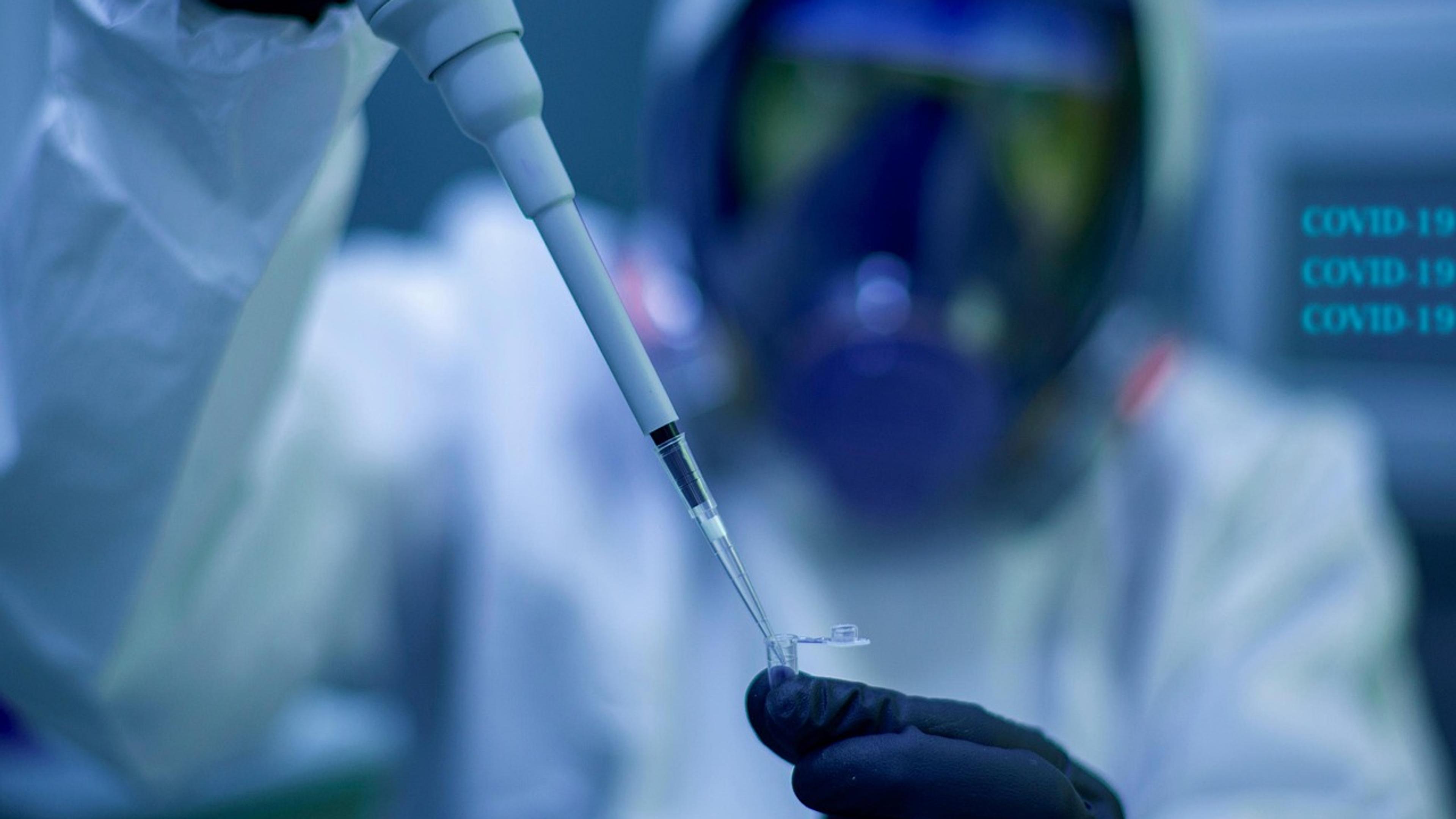 Scientist handling laboratory samples during biomedical research