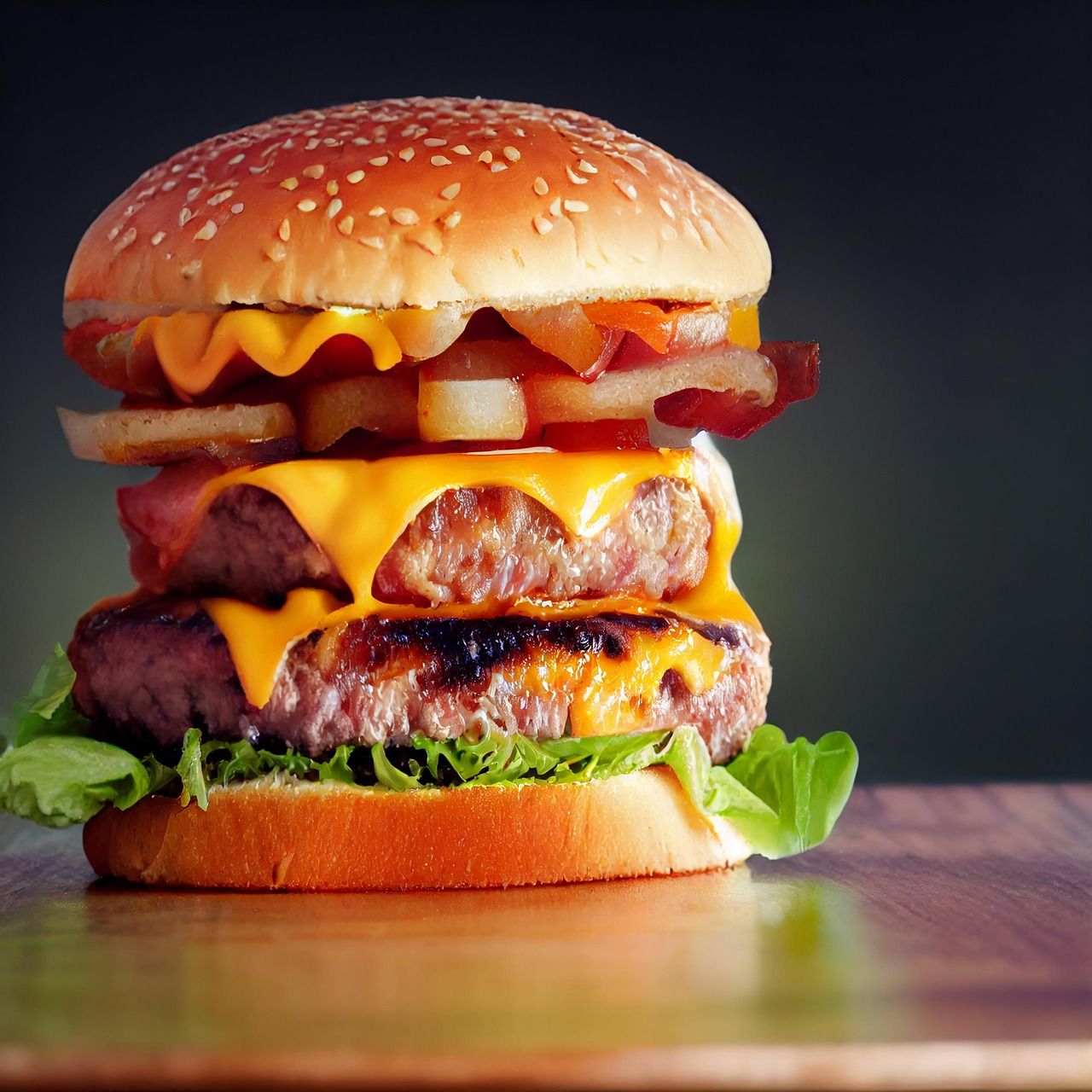 Double patty hamburger served at a restaurant