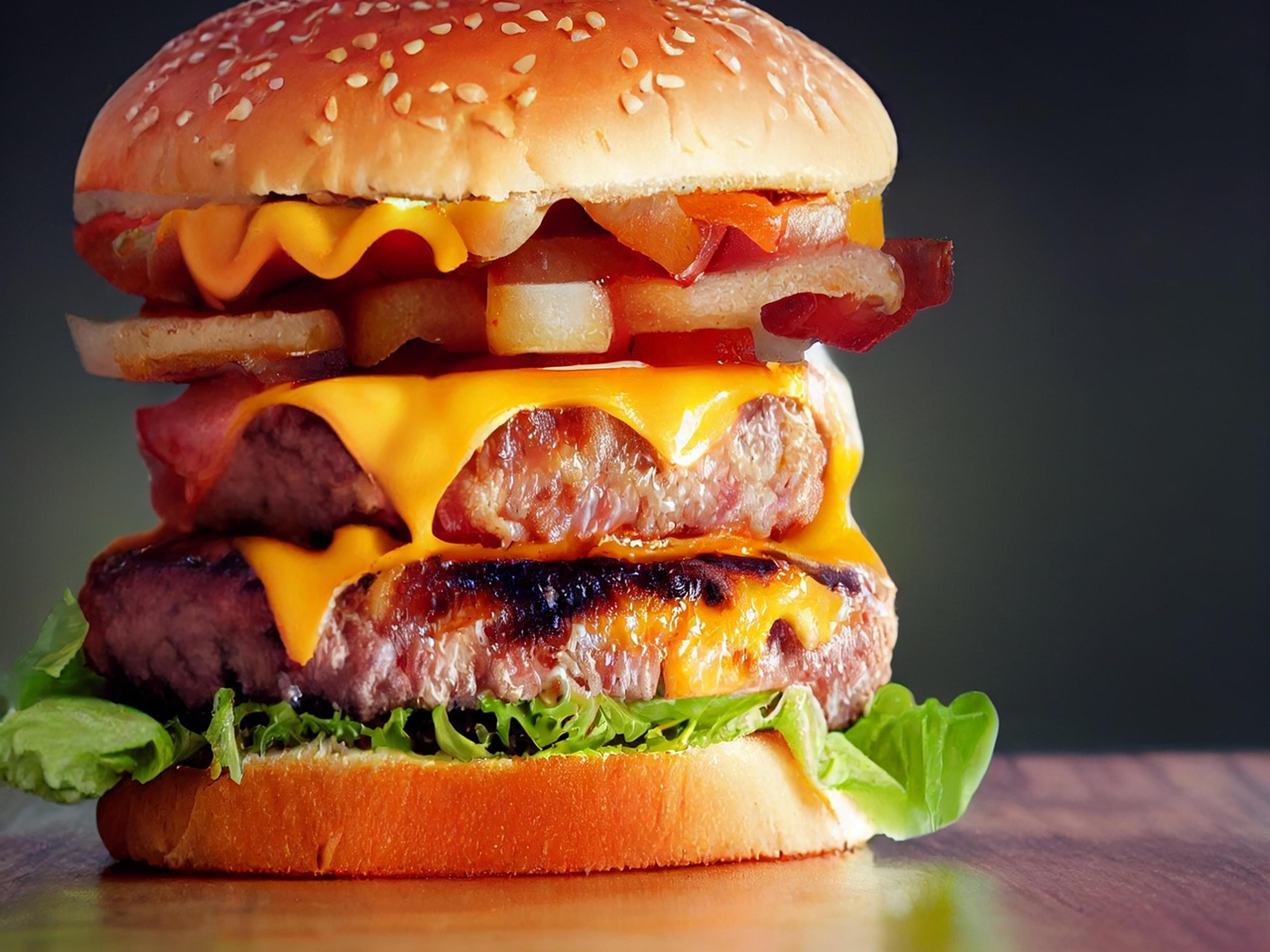 Double patty hamburger served at a restaurant