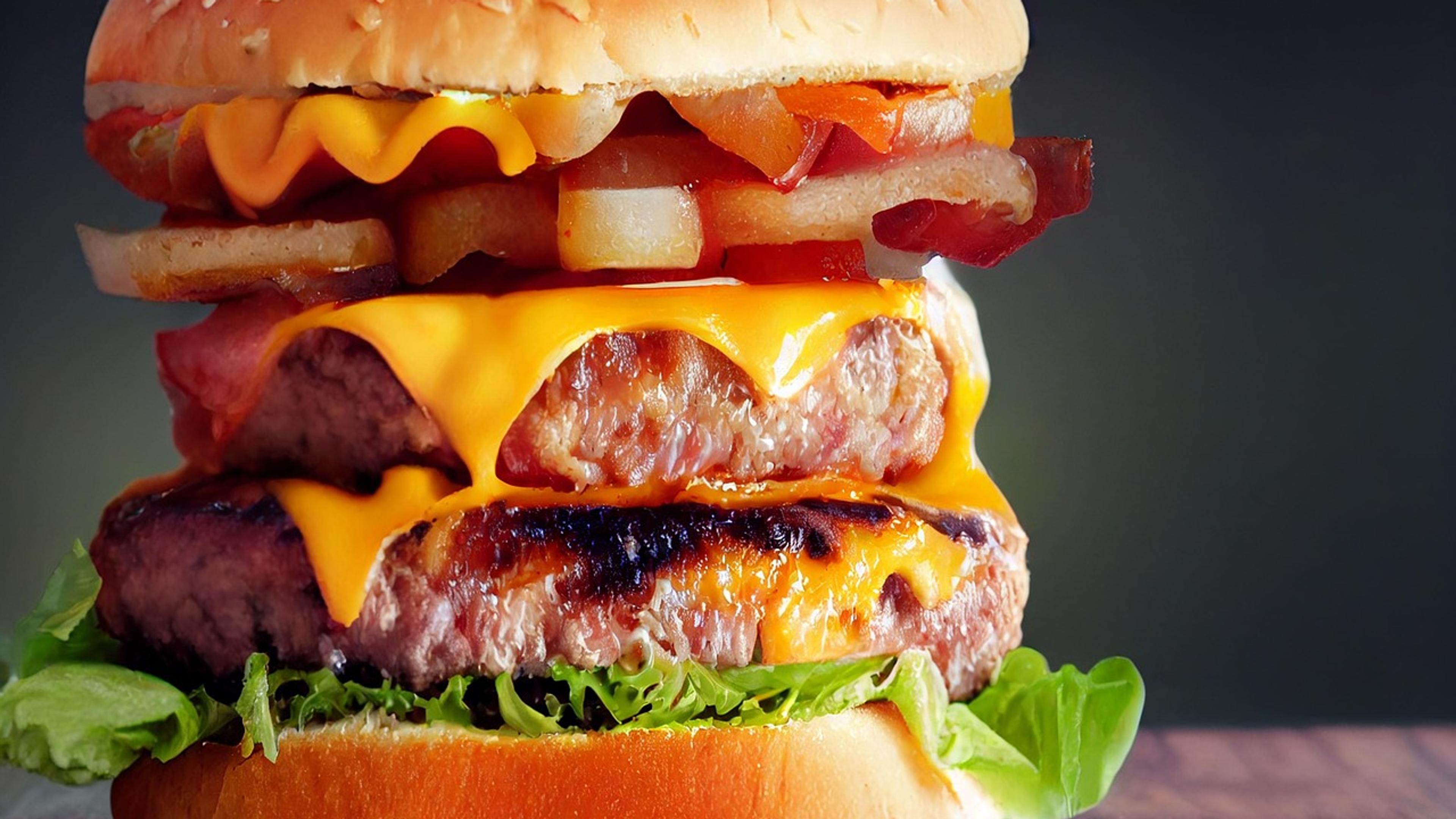 Double patty hamburger served at a restaurant
