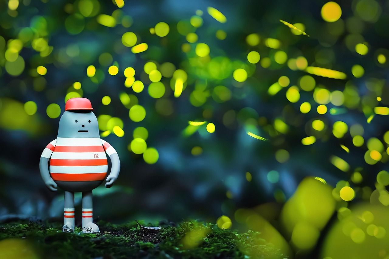 Fireflies glowing in undergrowth at night in Taiwan