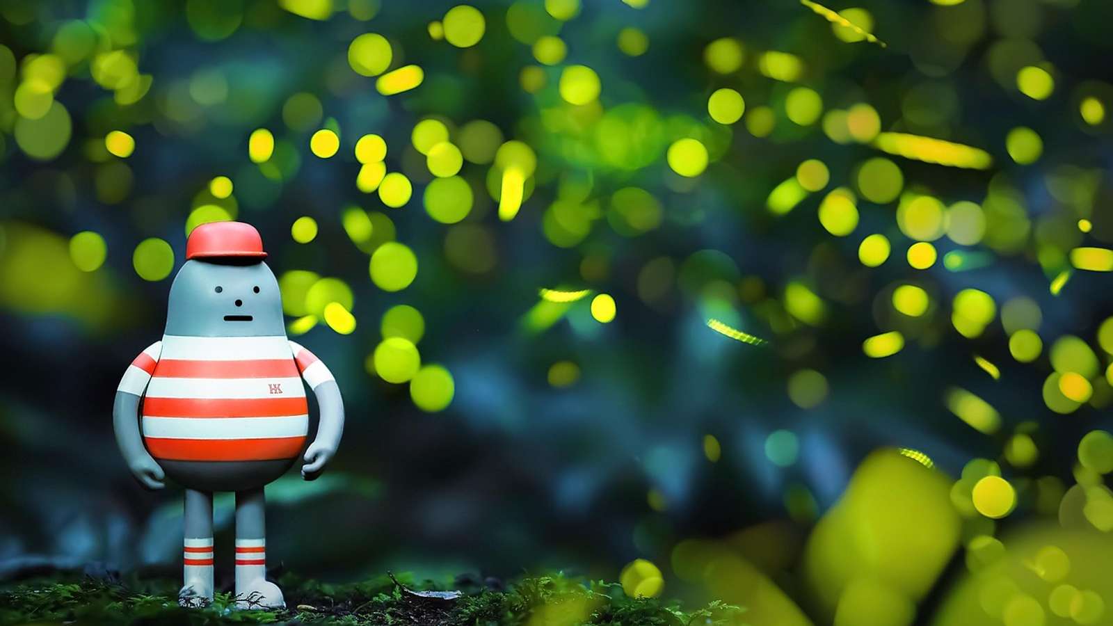 Fireflies glowing in undergrowth at night in Taiwan