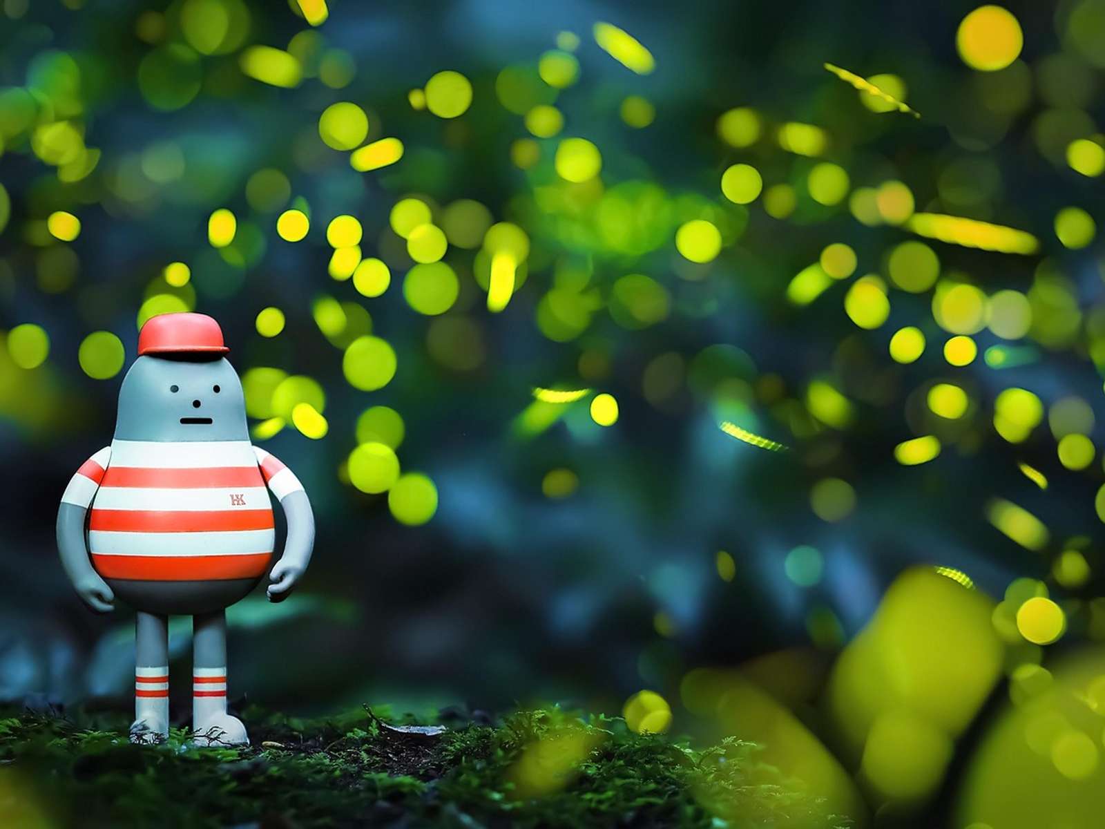 Fireflies glowing in undergrowth at night in Taiwan