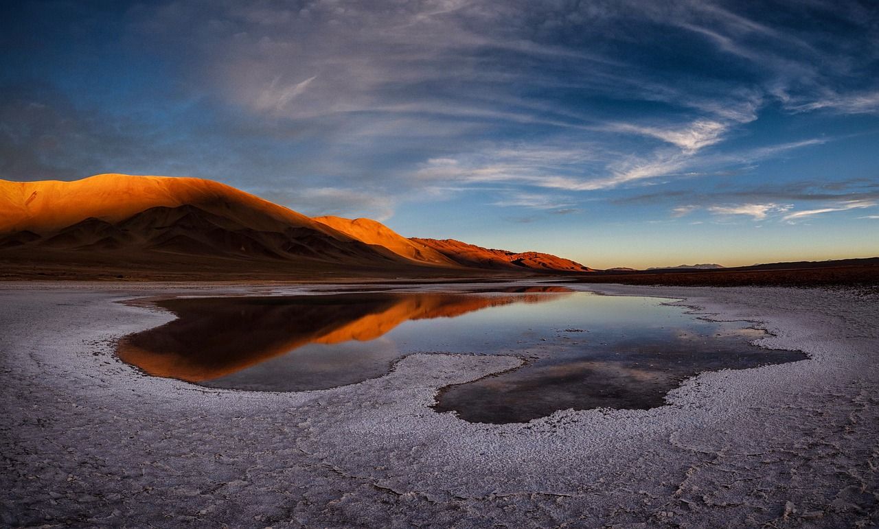 A salt flat and Andes mountains in the Atacama region