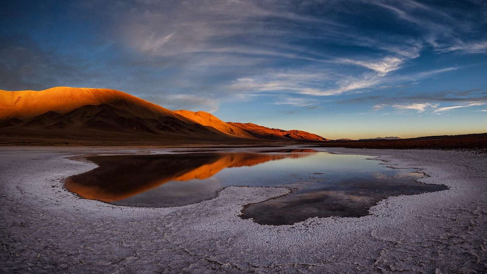 A salt flat and Andes mountains in the Atacama region