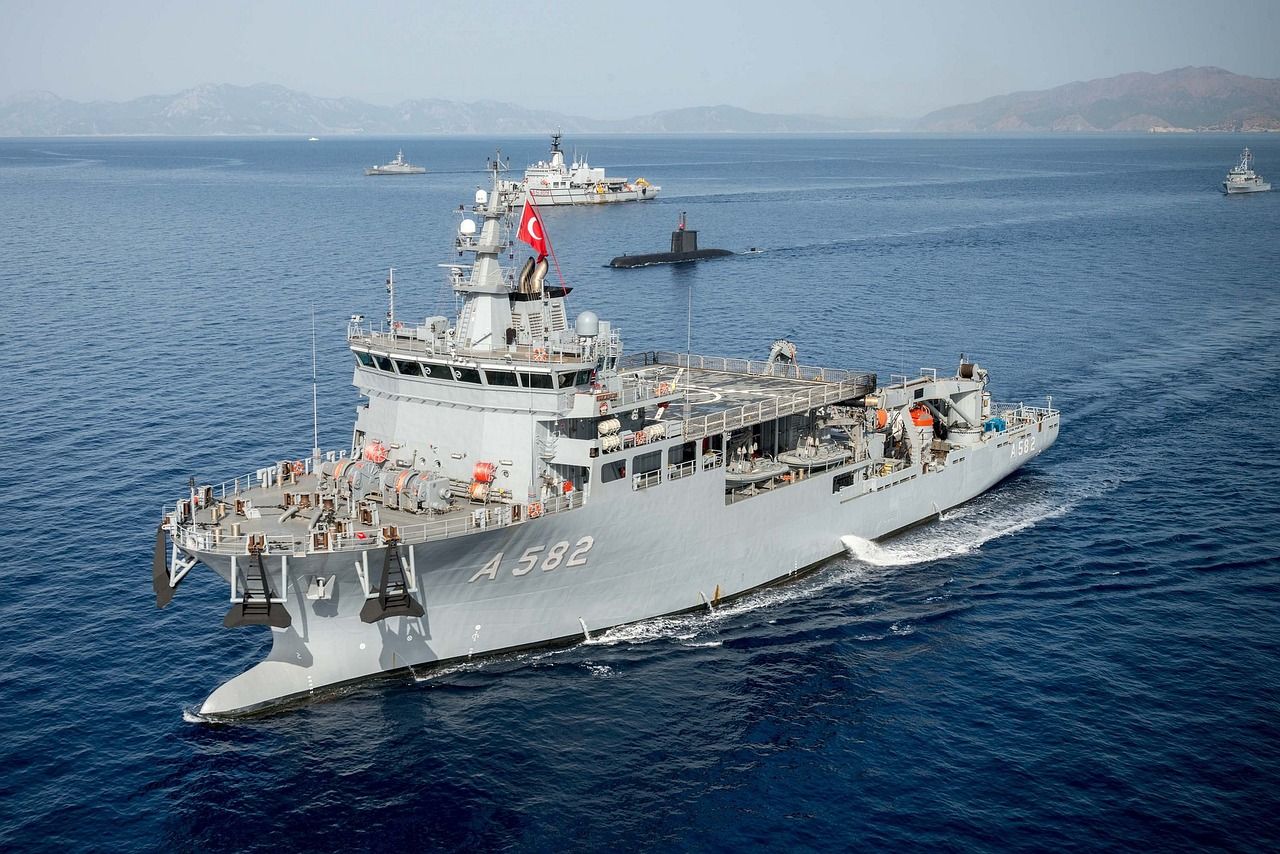 A naval rescue ship sailing at sea