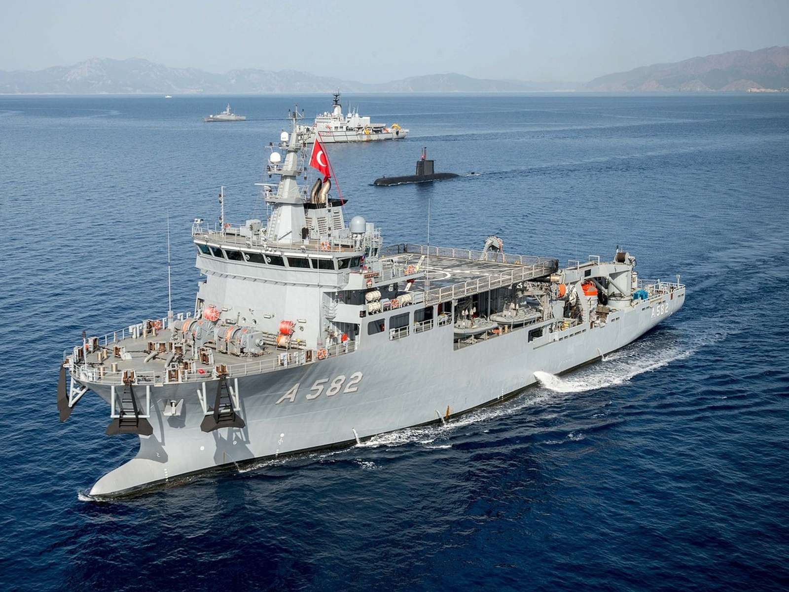 A naval rescue ship sailing at sea