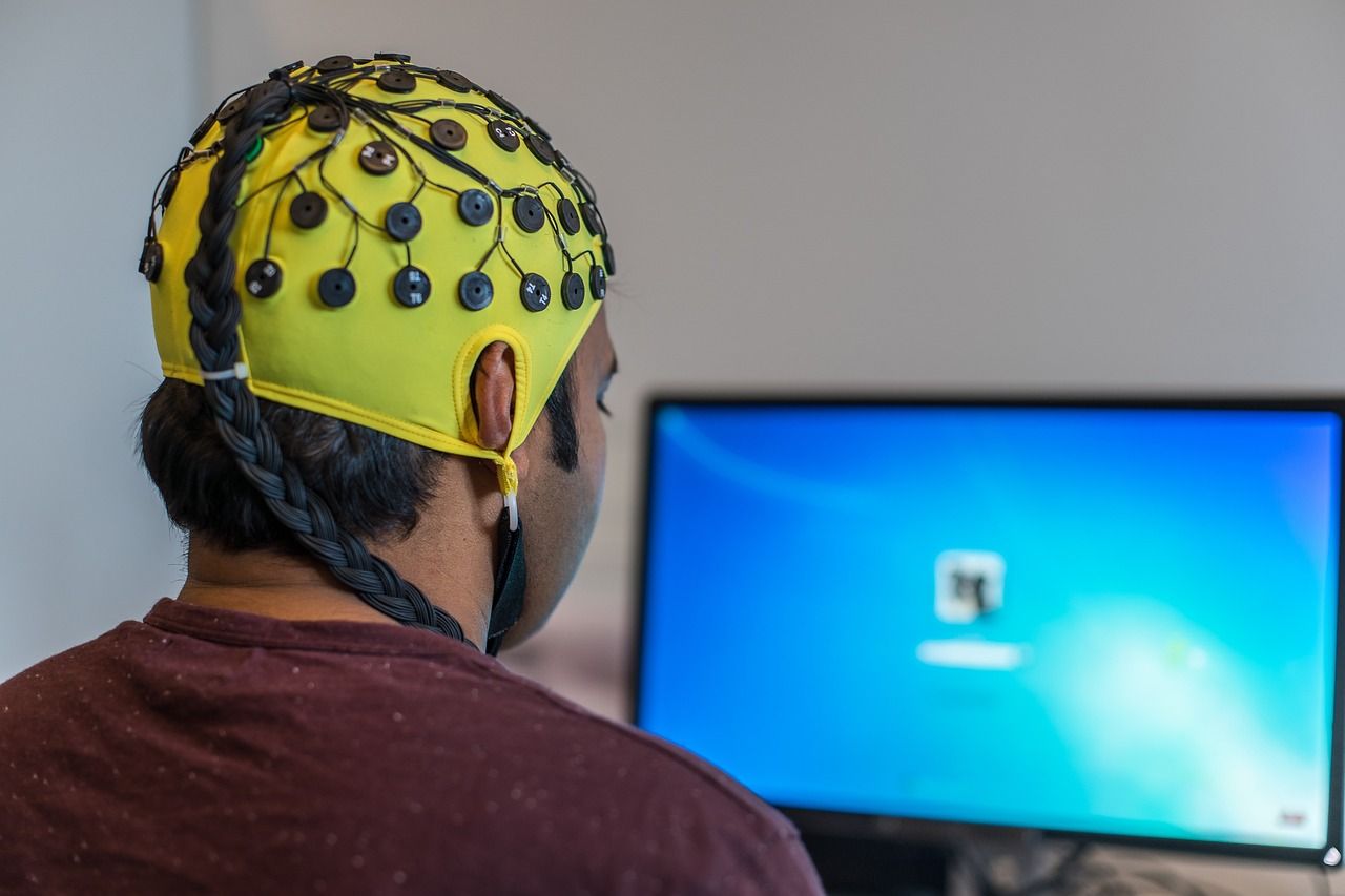 A cap of EEG electrodes for measuring brain activity