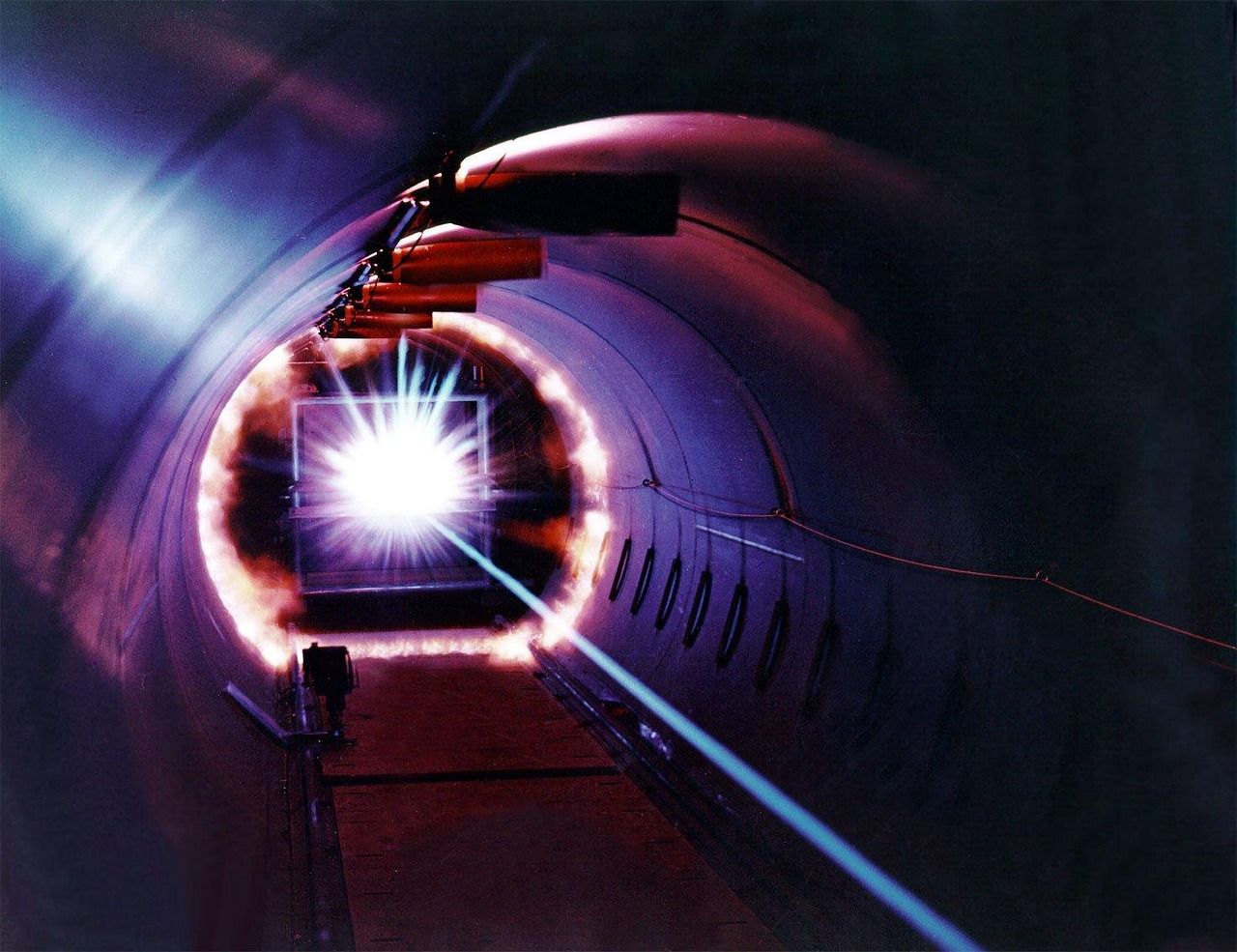 Bright laser light beam in a research laboratory