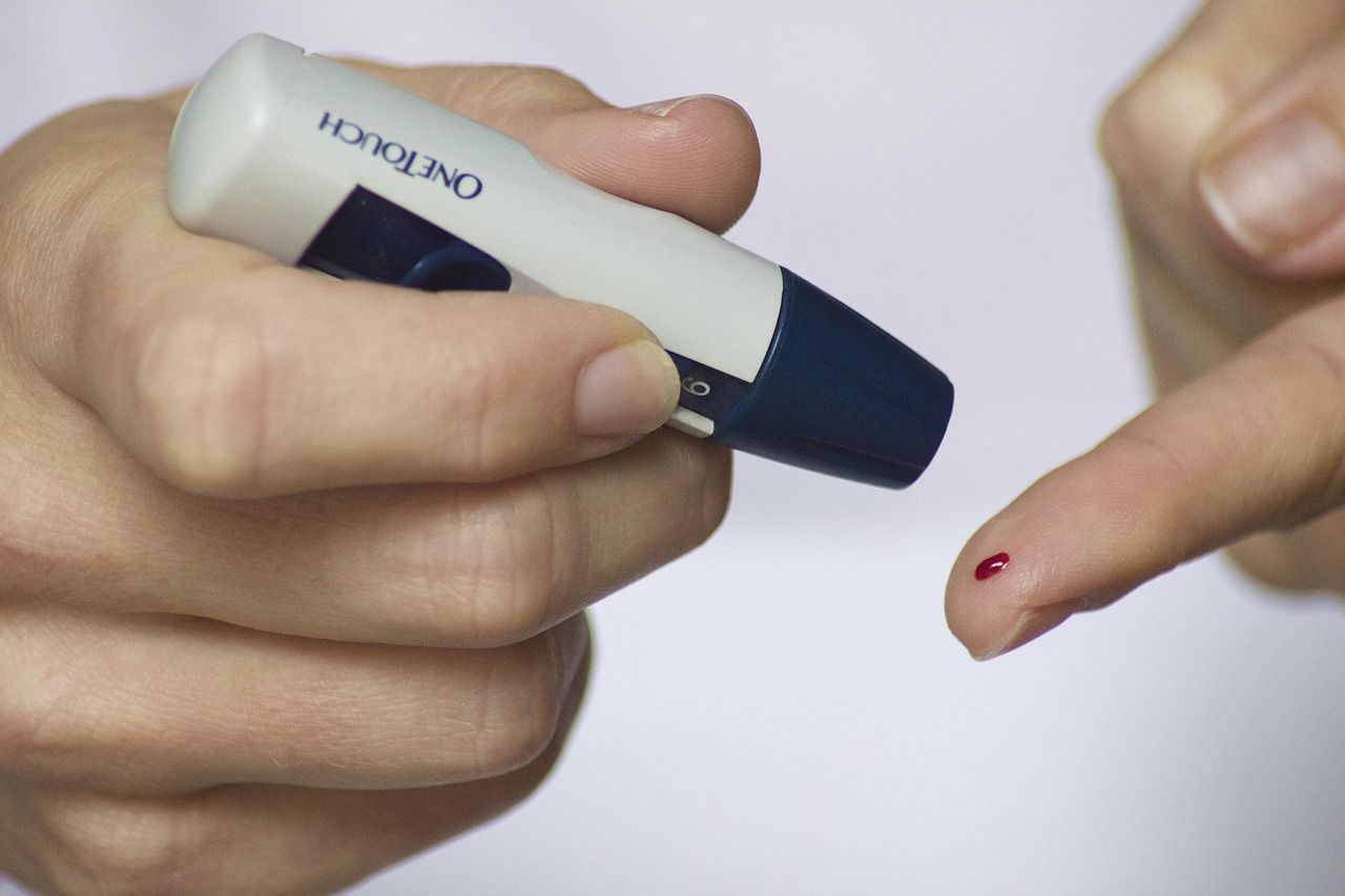 A finger-prick blood glucose test