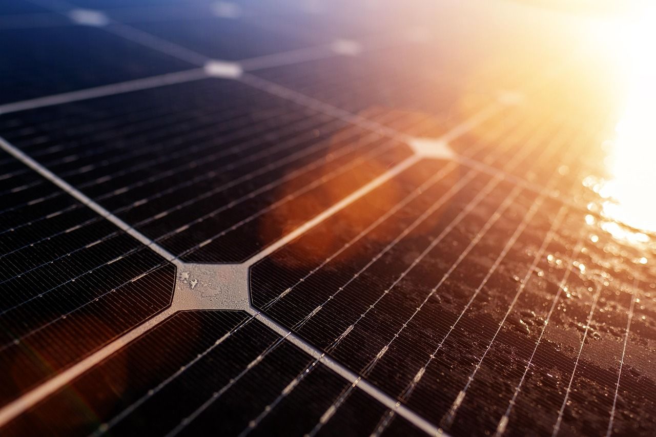 Close-up of solar panels glowing in sunlight