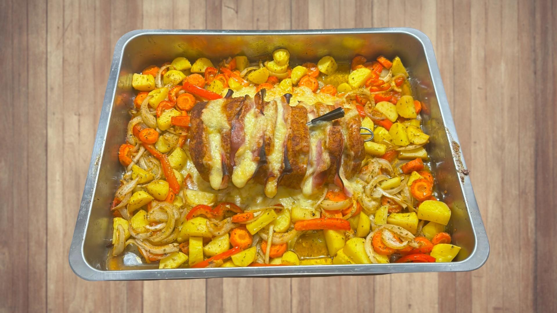 Fächerbraten mit Ofengemüse