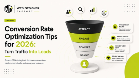 3D funnel illustration showing the attract, engage, convert and delight stages of conversion rate optimization