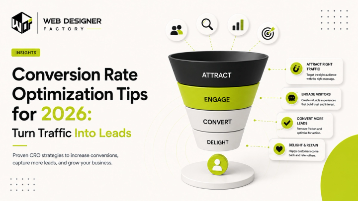 3D funnel illustration showing the attract, engage, convert and delight stages of conversion rate optimization