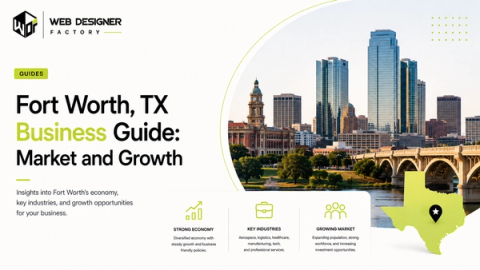 Fort Worth, Texas skyline with a panel of local economic highlights