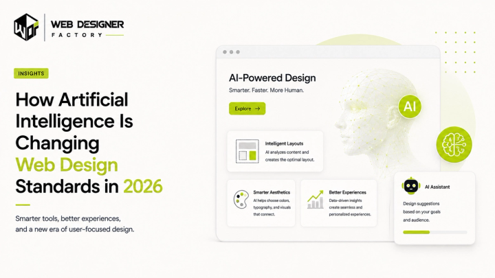 Browser mockup of an AI-powered design interface with intelligent layout and design suggestion panels