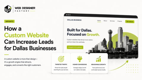 Mockup of a custom Dallas business website homepage over the city skyline