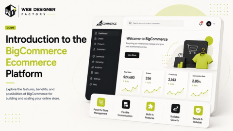 Mockup of a BigCommerce store dashboard with sales and order metrics