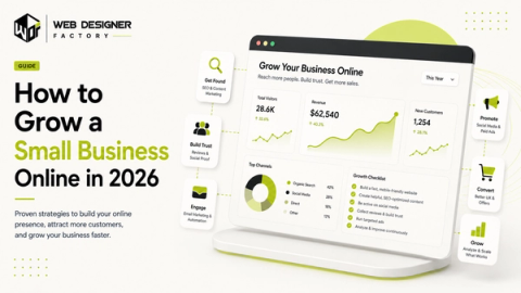 Laptop mockup of a business growth dashboard with visitor, revenue and channel metrics