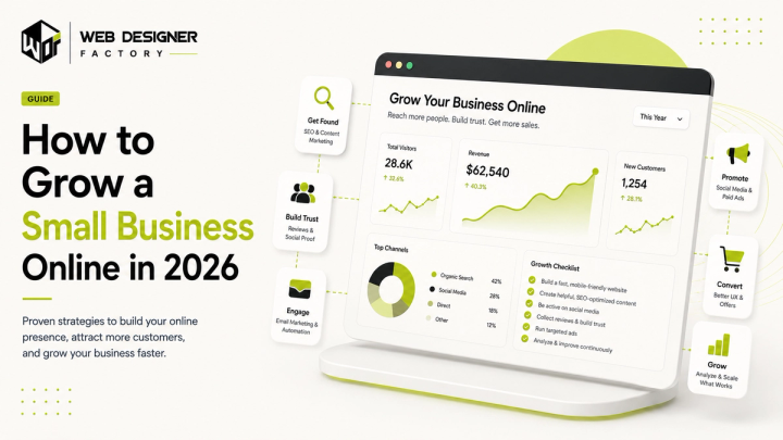 Laptop mockup of a business growth dashboard with visitor, revenue and channel metrics