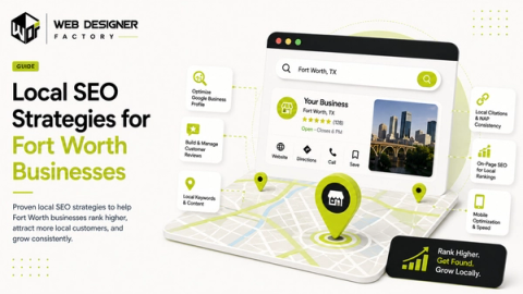 Laptop mockup of a Google Business Profile local search result for a Fort Worth business