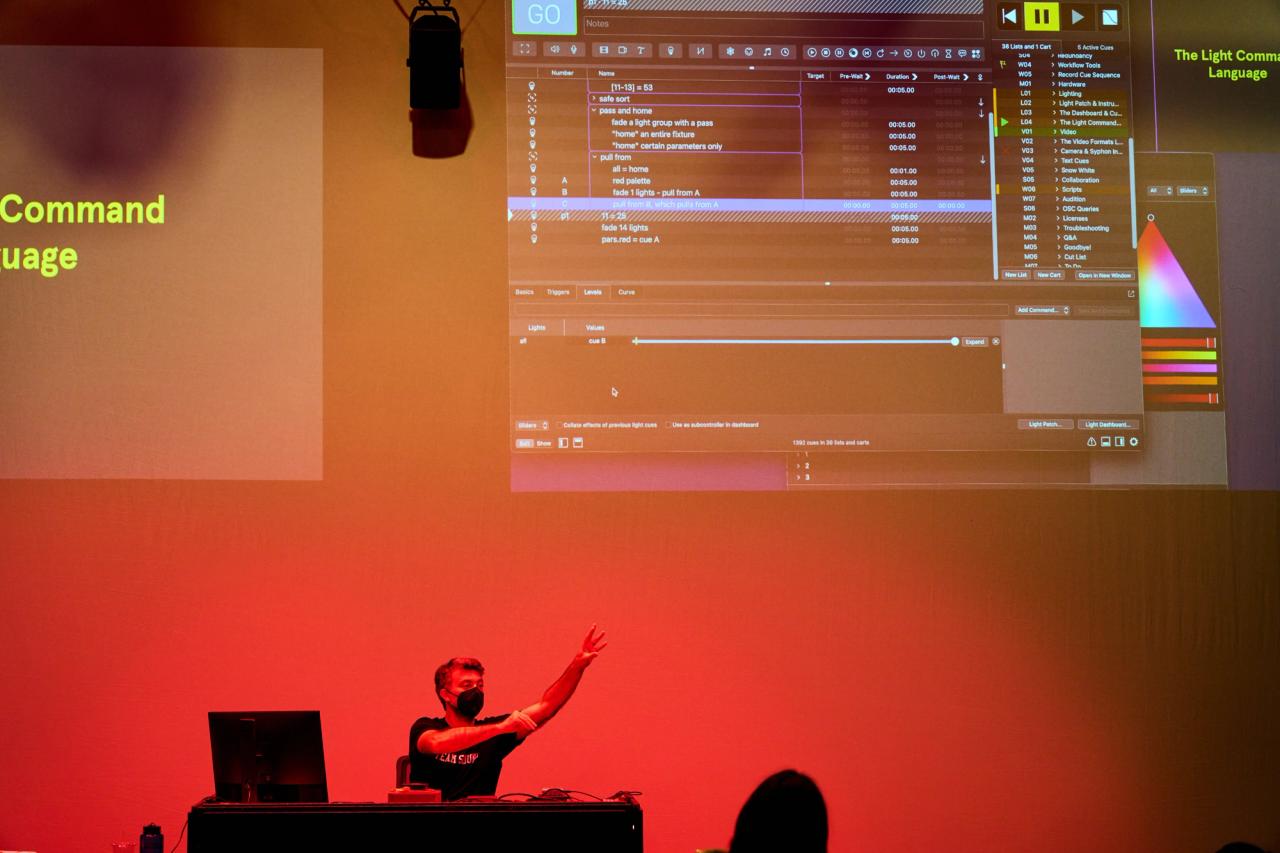 Sam Kusnetz teaching the QLab 5 QClass