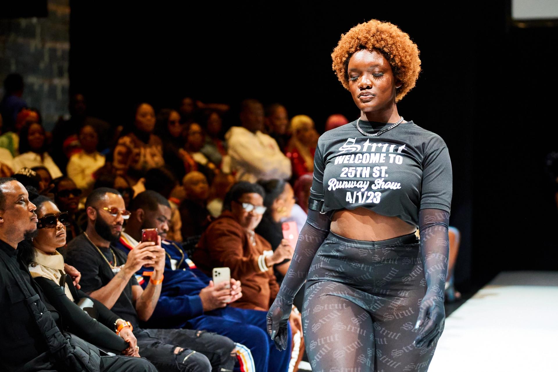 Strut model on the runway.