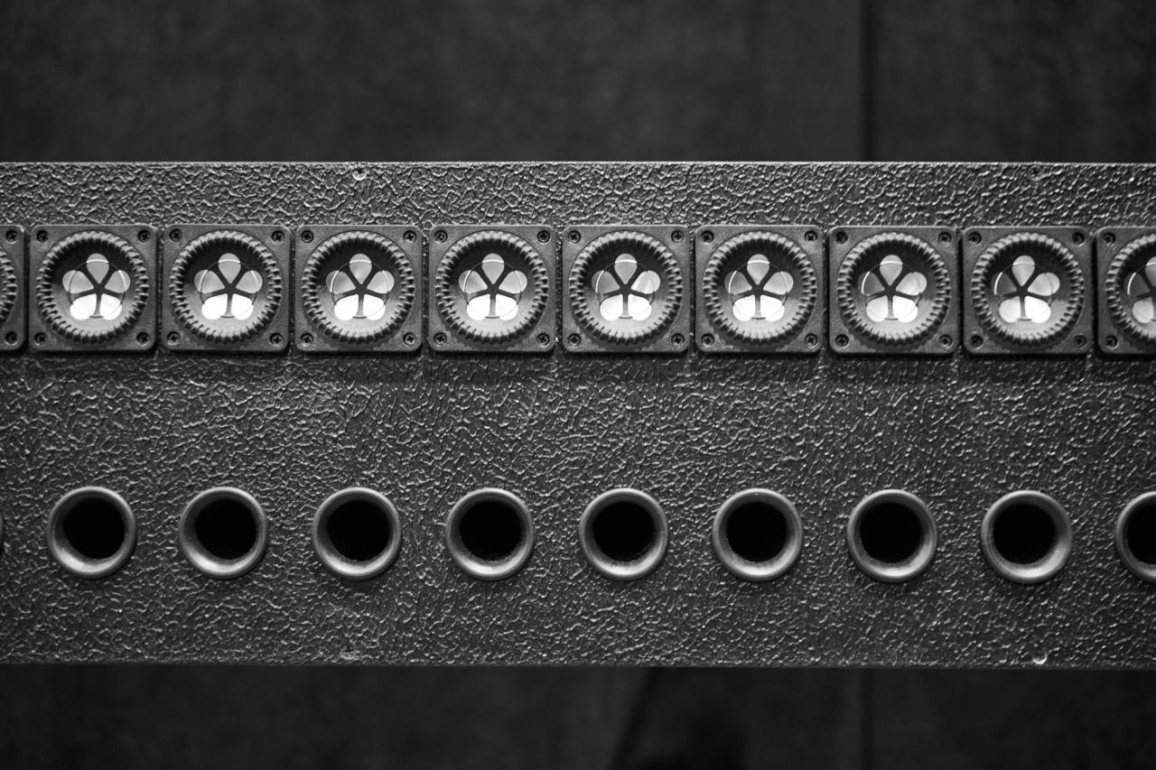 A section of the hundreds of speakers used in the wave field synthesis array.