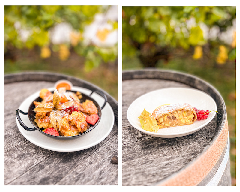 Kaiserschmarrn y strudel de manzana en el Restaurante Joseph II Das Schloss-Restaurant en Viena