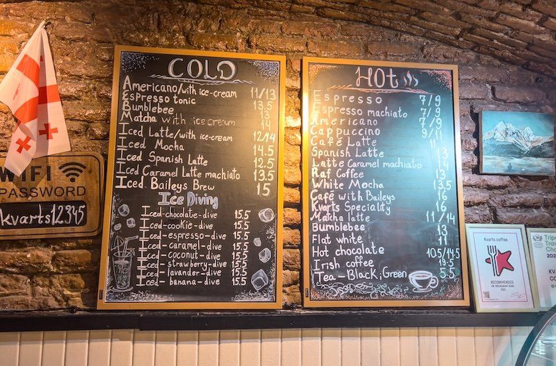 Menú y precios de la cafetería Kvarts Coffee en Tiflis, Georgia