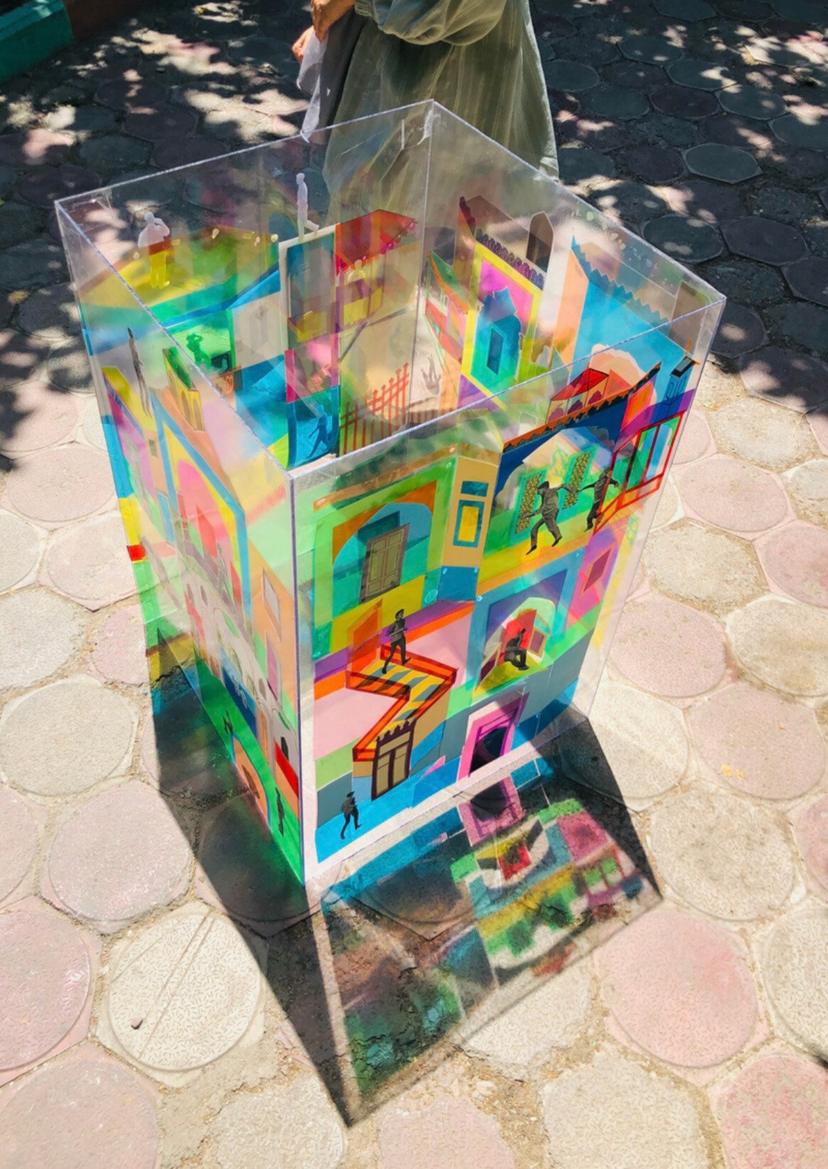 Iranian Art Wisdom Class Project — Mixed-media, coloured acetate on plexiglass with collage, 2022 (2)