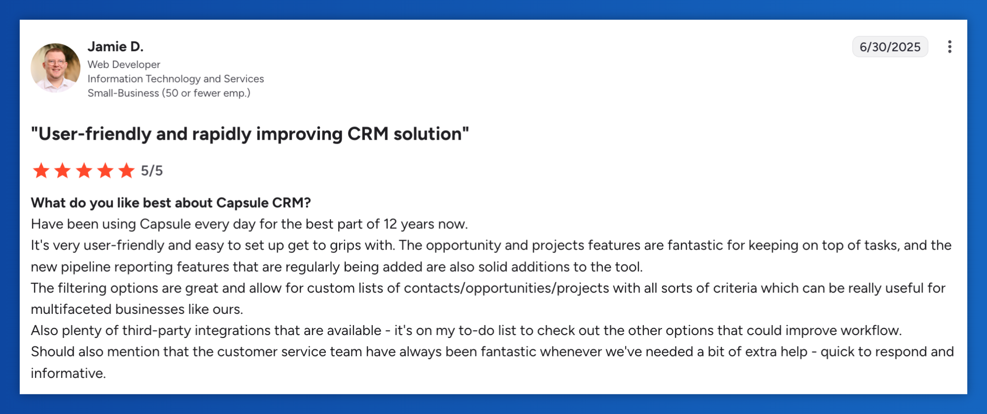a review of capsule crm by jamie d.