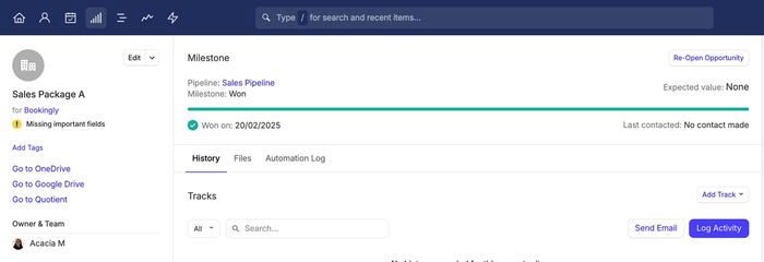 showing opportunity marked as won in capsule from zapier