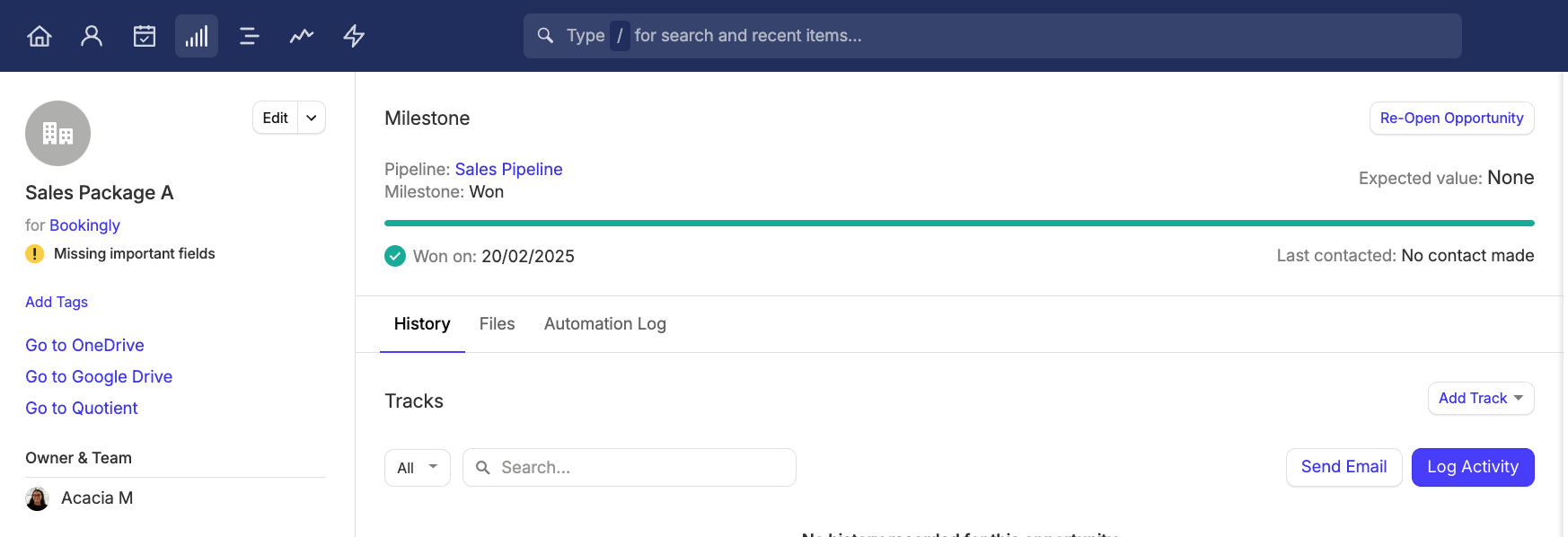 showing opportunity marked as won in capsule from zapier