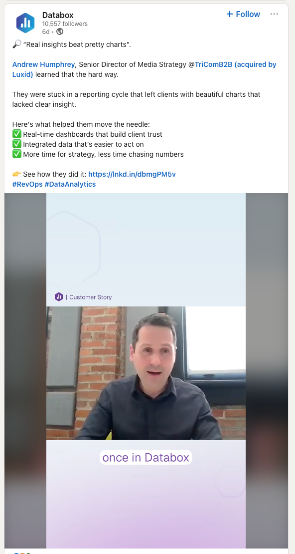 a screenshot of a databox post with a picture of a man