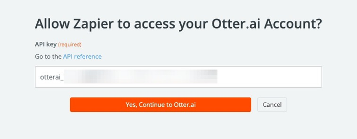 button to allow zapier access to otter.ai