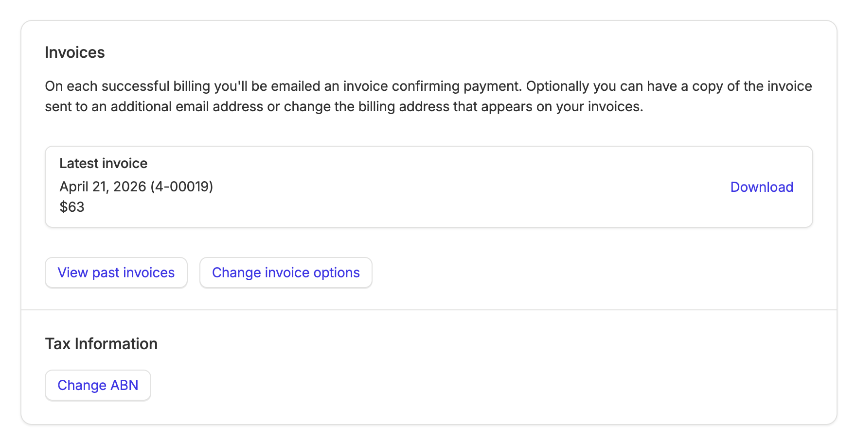 bouton pour modifier l’ABN via les paramètres du compte Capsule