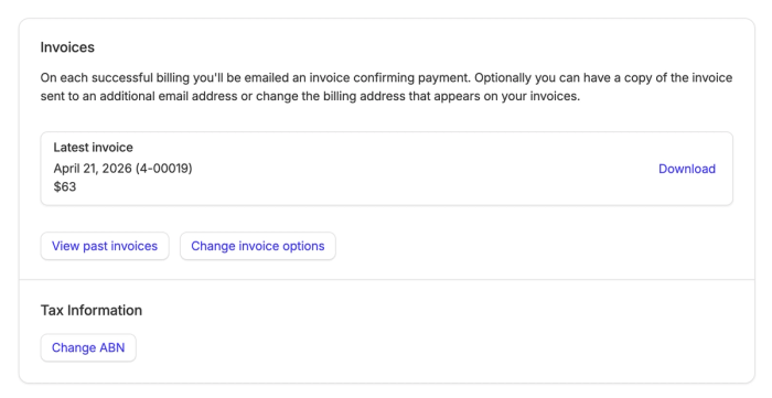 bouton pour modifier l’ABN via les paramètres du compte Capsule
